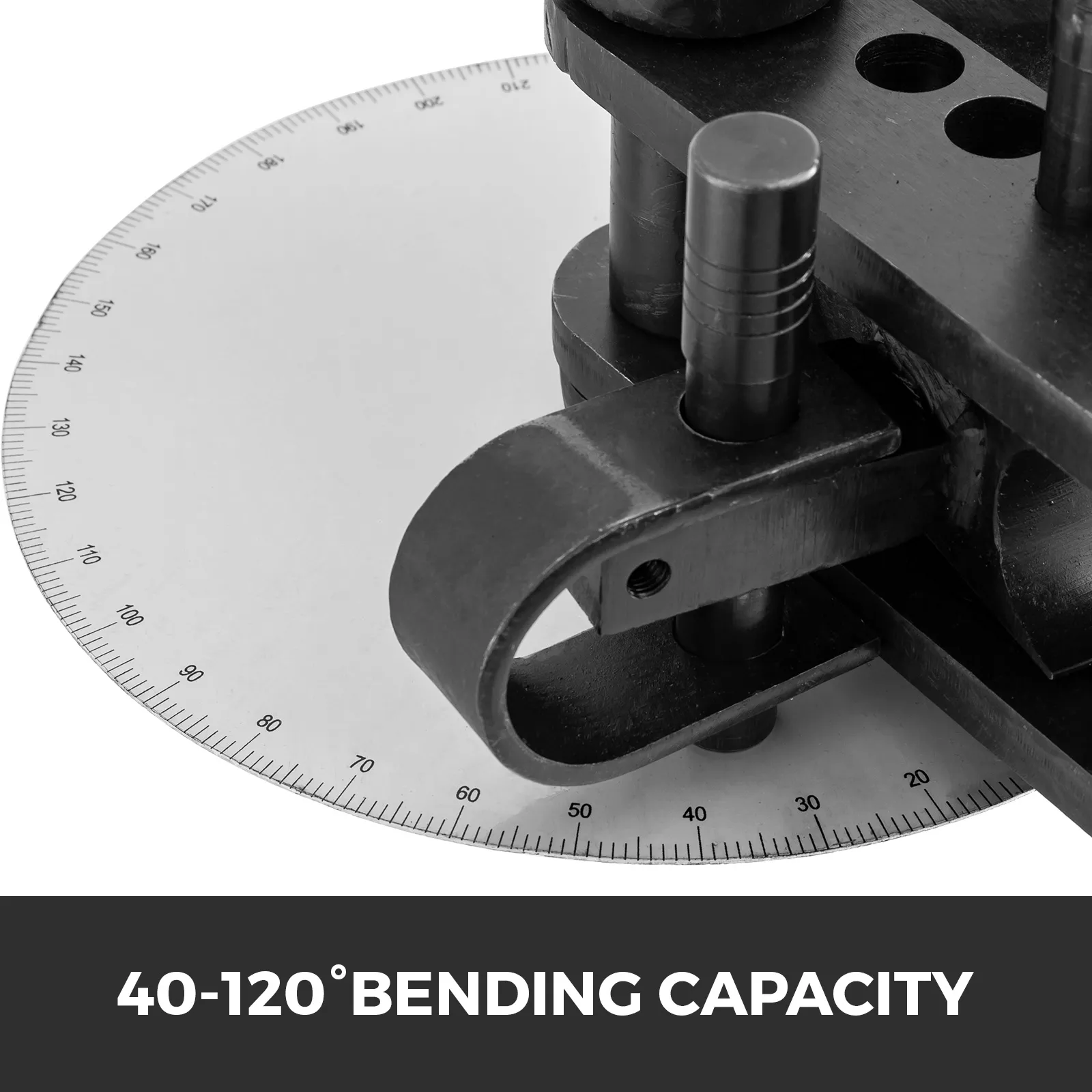 VEVOR tube bender with 40-120° bending capacity measurement scale.