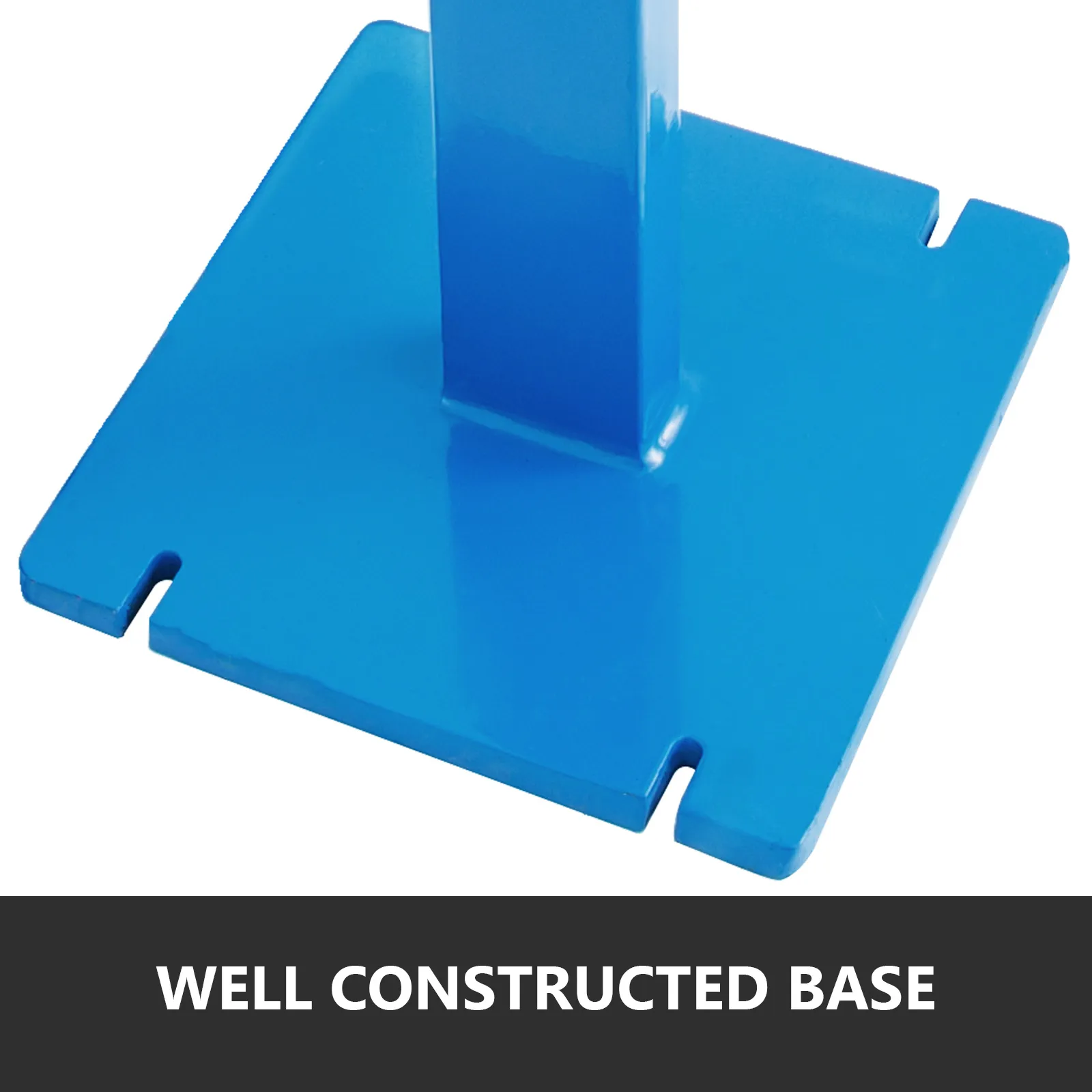 VEVOR tube bender sturdy blue base with "well constructed base" text.