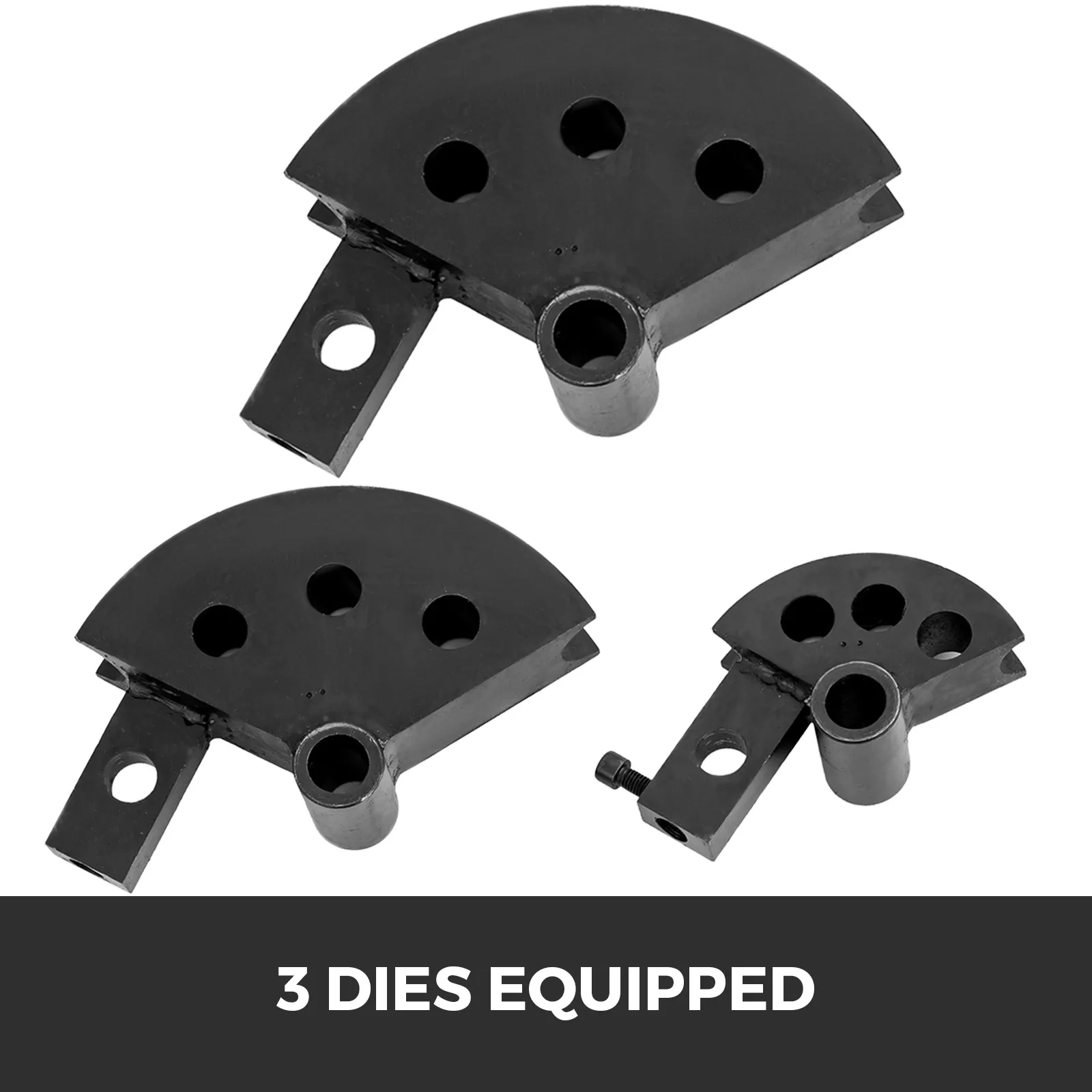 VEVOR tube bender with three black dies equipped.