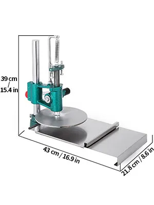 VEVOR dough sheeter with dimensions: 39 cm x 43 cm x 21.8 cm