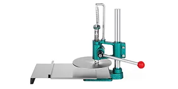 green VEVOR dough sheeter with a red knob handle on a metal base.