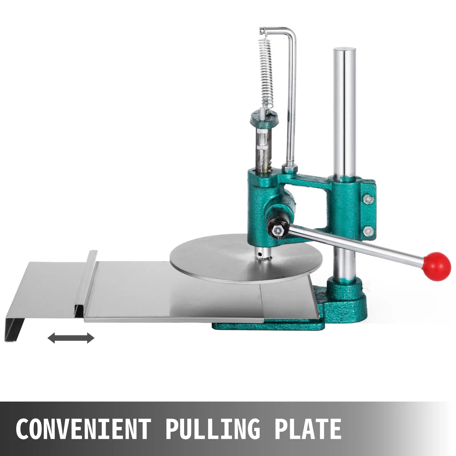VEVOR dough sheeter with convenient pulling plate and red-handled lever.