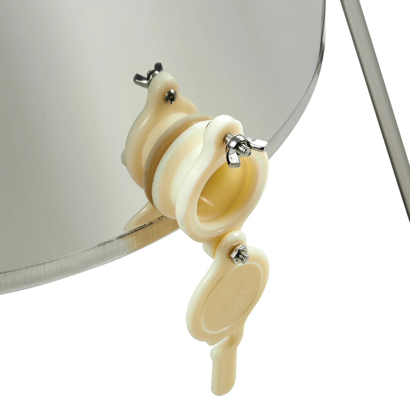 close-up of the spout and valve of a VEVOR honey extractor with durable plastic components.