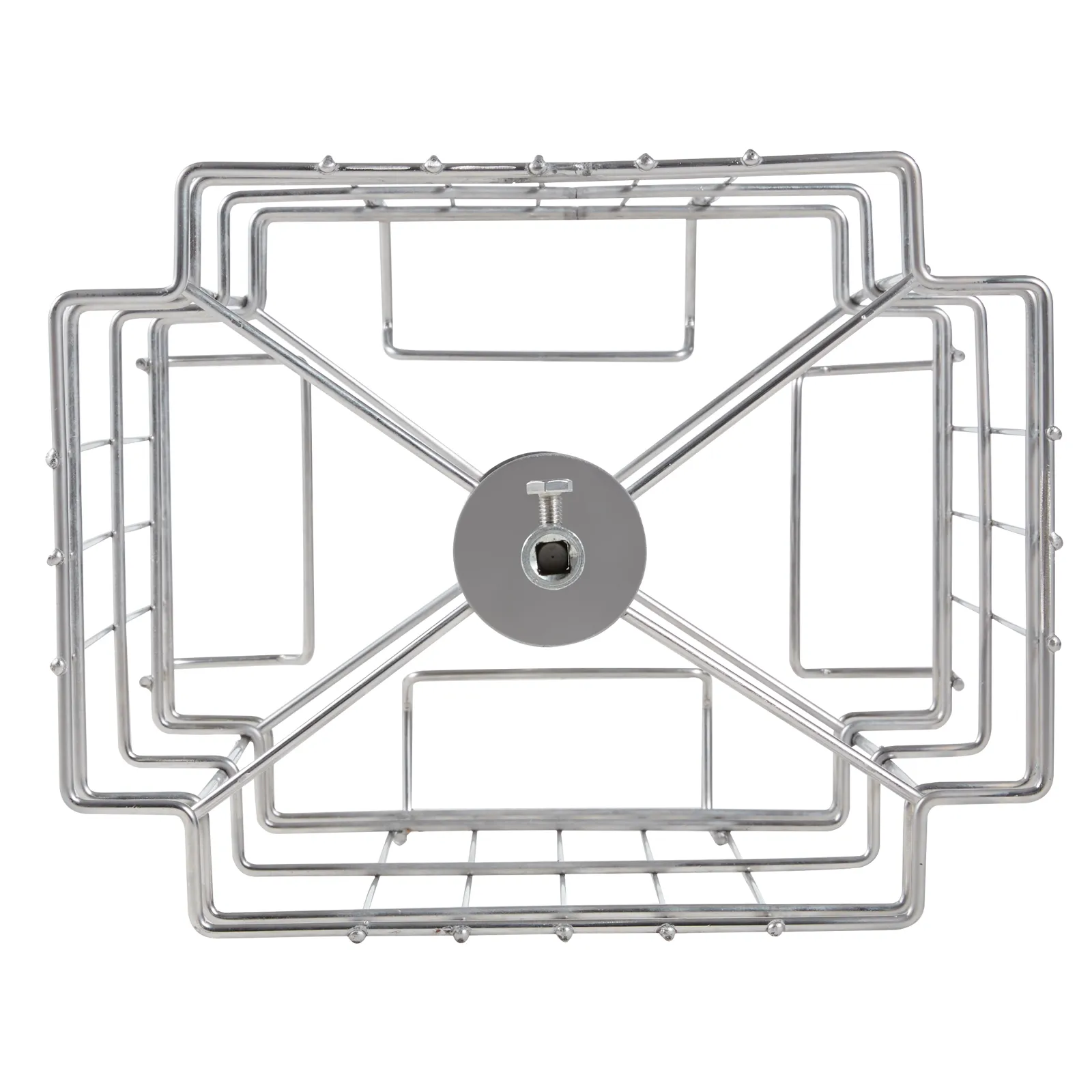top view of metallic internal structure of VEVOR honey extractor basket, showcasing its sturdy design.