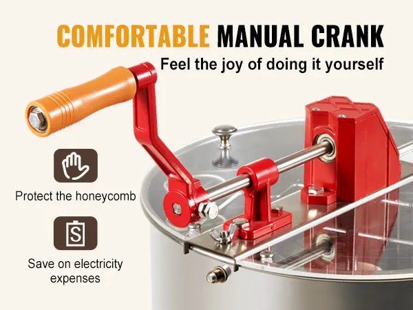 comfortable manual crank on VEVOR honey extractor saves electricity and protects the honeycomb.
