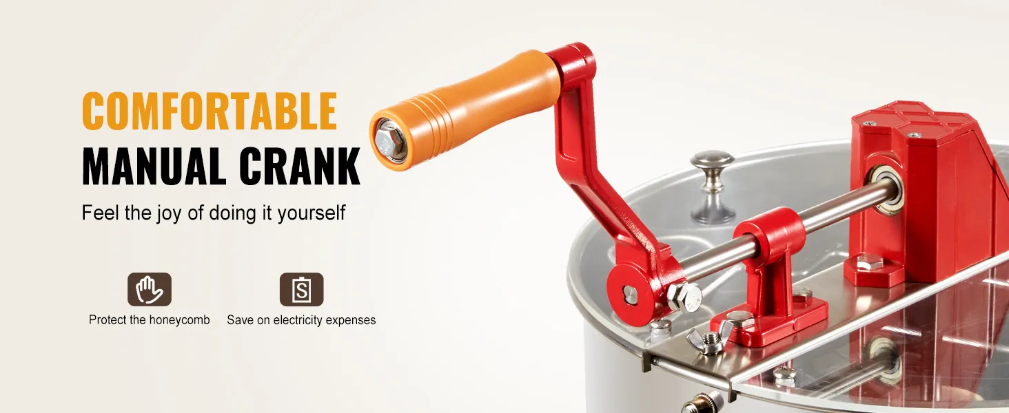 comfortable manual crank on VEVOR honey extractor saves electricity and protects the honeycomb.