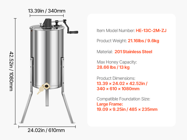 VEVOR Honey Spinner Extractor — 2 Frame Beekeeping Tool