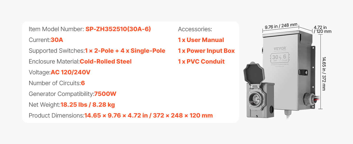 Manual Transfer Switch 30A Generator Transfer Switch Kit