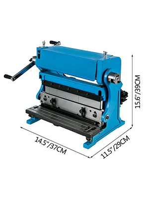 VEVOR sheet metal brake, blue, dimensions 14.5"x11.5"x15.6", compact design.