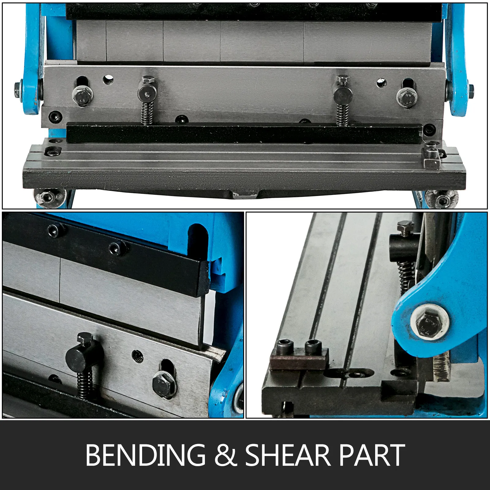 VEVOR sheet metal brake bending and shear features in close-up view.