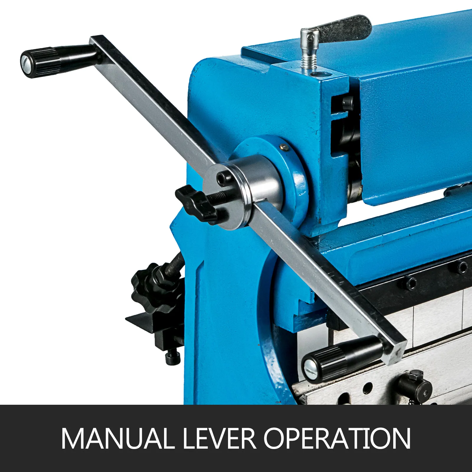 VEVOR sheet metal brake with manual lever operation in blue.
