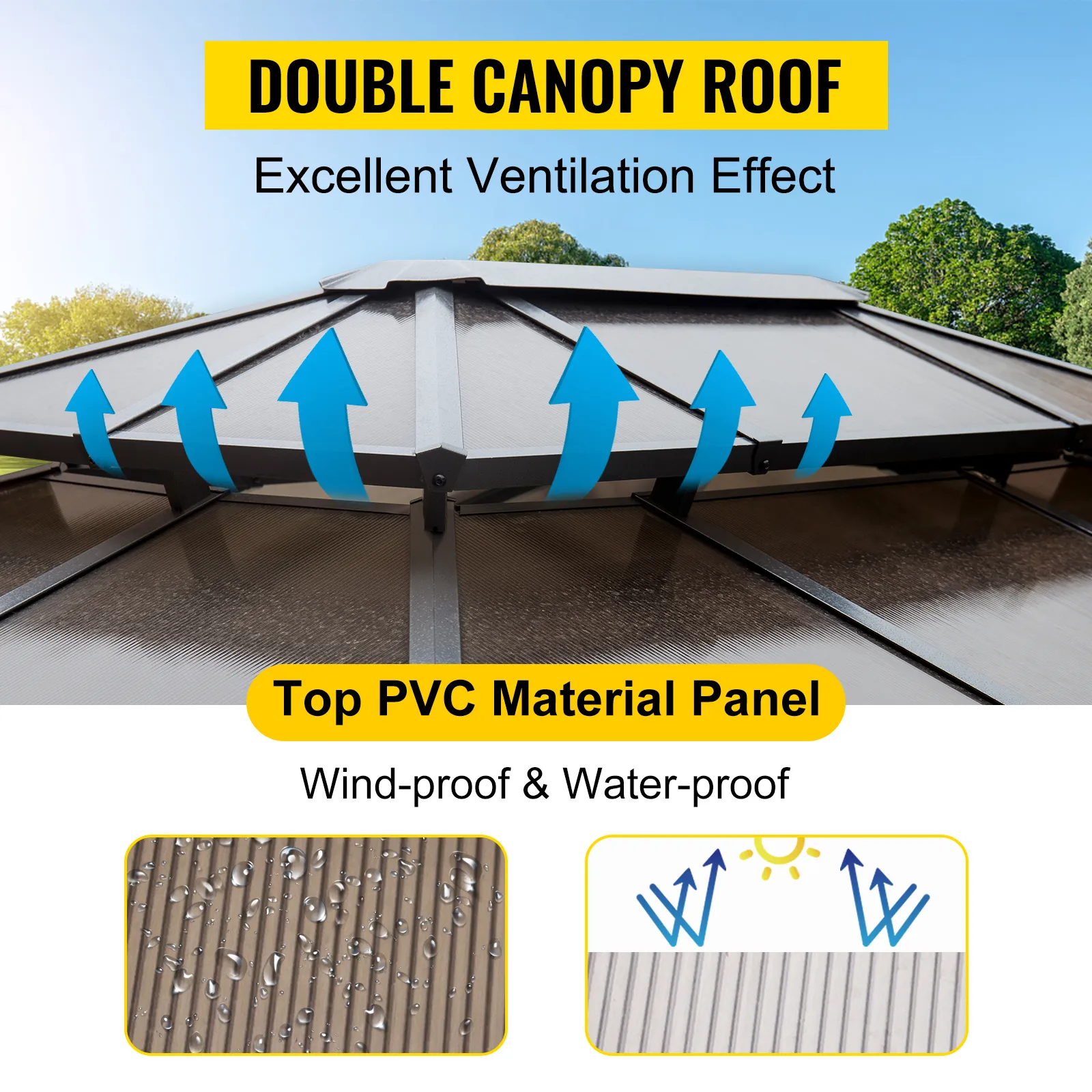 VEVOR hardtop gazebo with double canopy roof for excellent ventilation effect