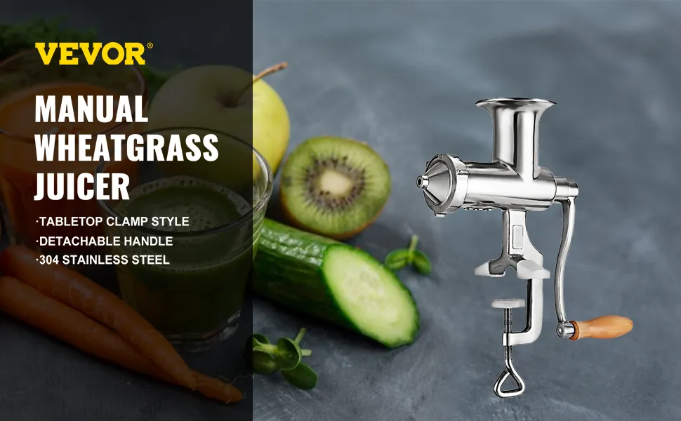 VEVOR wheatgrass juicer with detachable handle, 304 stainless steel.
