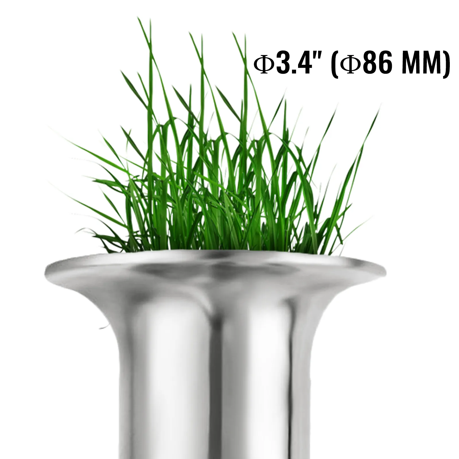 VEVOR wheatgrass juicer stainless steel part with fresh wheatgrass (diameter 3.4 inches).