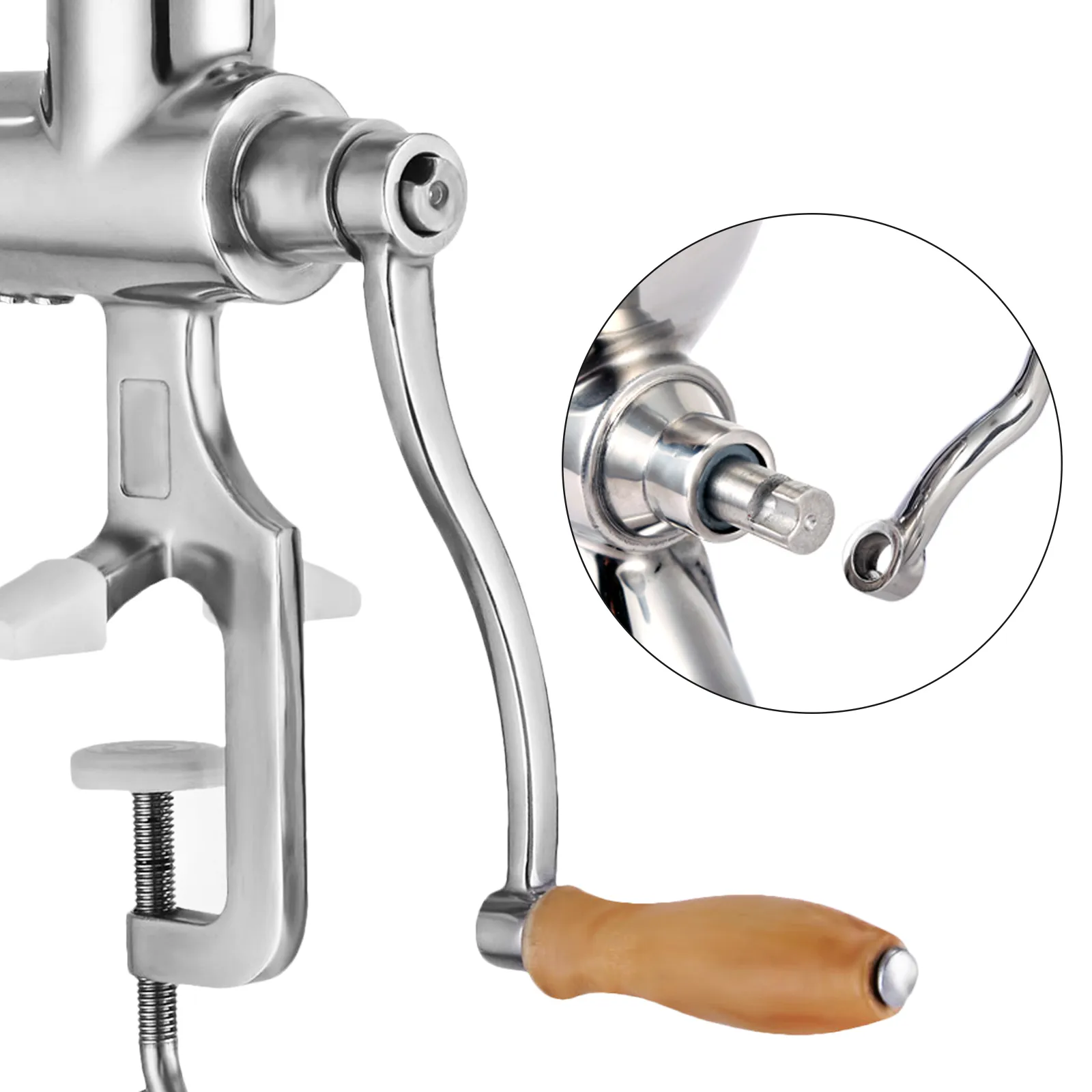 VEVOR wheatgrass juicer with a wooden handle and clamp detail.