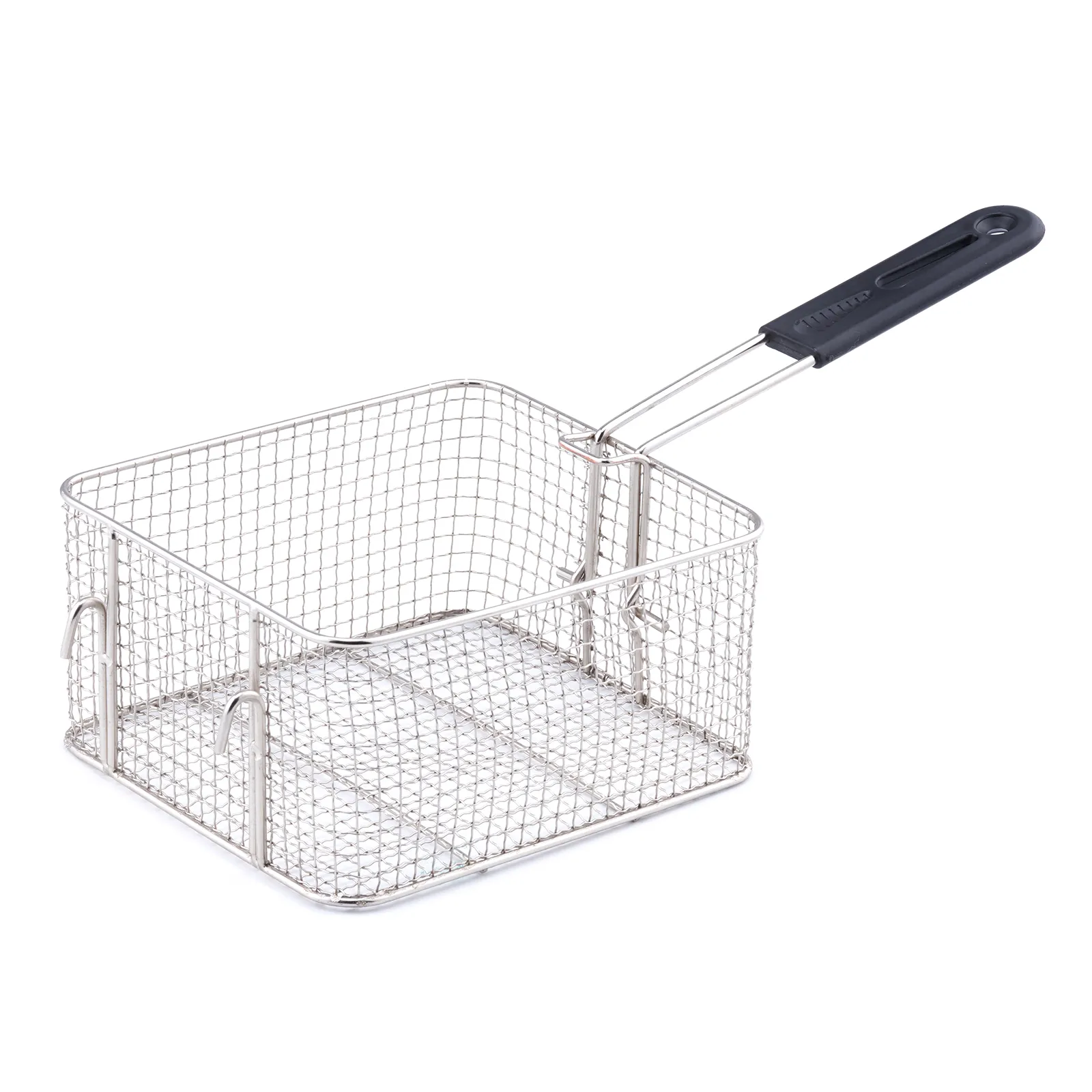 Zilveren frituurmandje met een zwart handvat voor de VEVOR elektrische frituurpan.