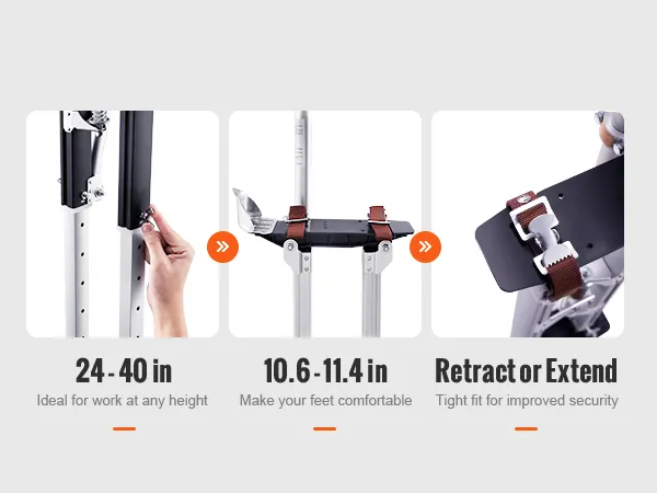 adjustable VEVOR drywall stilts from 24-40 in with secure straps for comfort and stability.