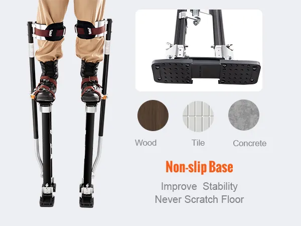 VEVOR drywall stilts with non-slip base, enhancing stability on wood, tile, and concrete surfaces.