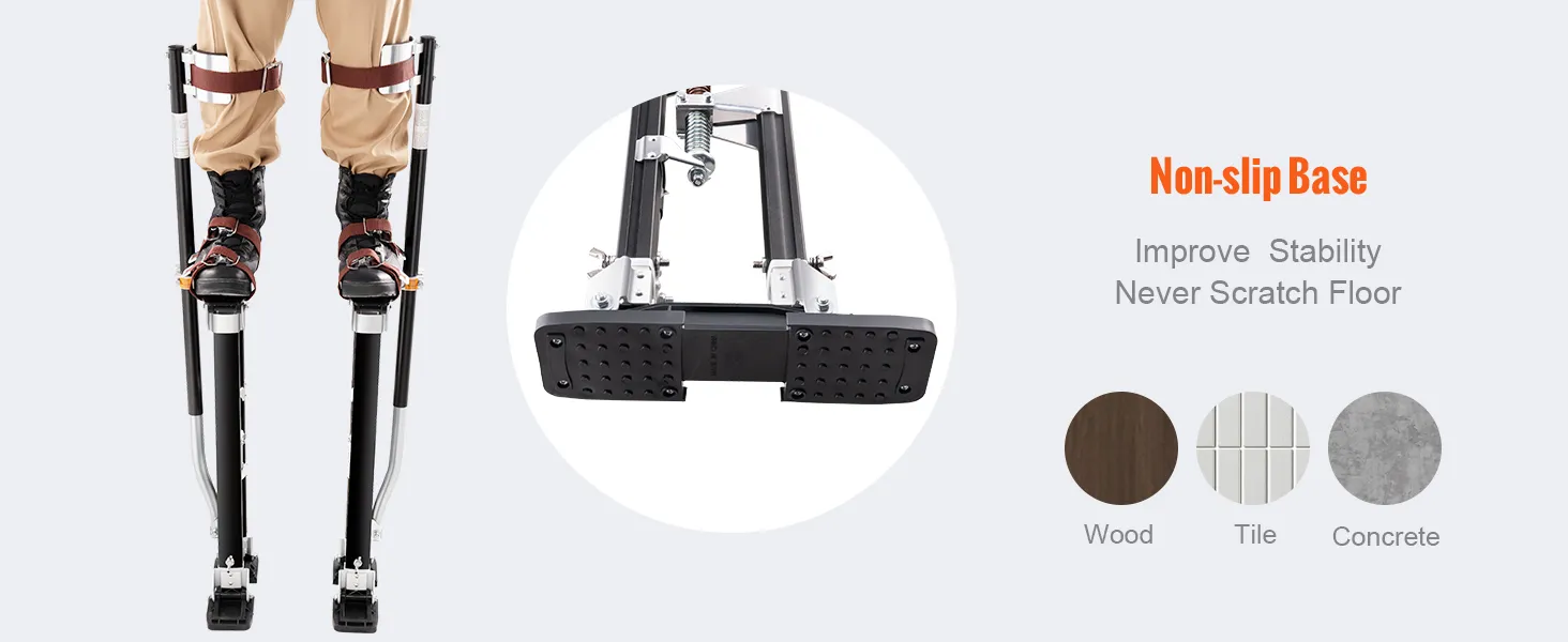 VEVOR drywall stilts with non-slip base, enhancing stability on wood, tile, and concrete surfaces.