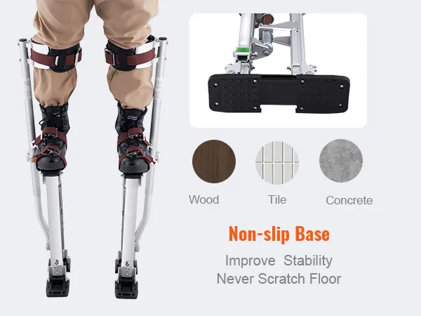 VEVOR drywall stilts with non-slip base, enhancing stability on wood, tile, and concrete surfaces.