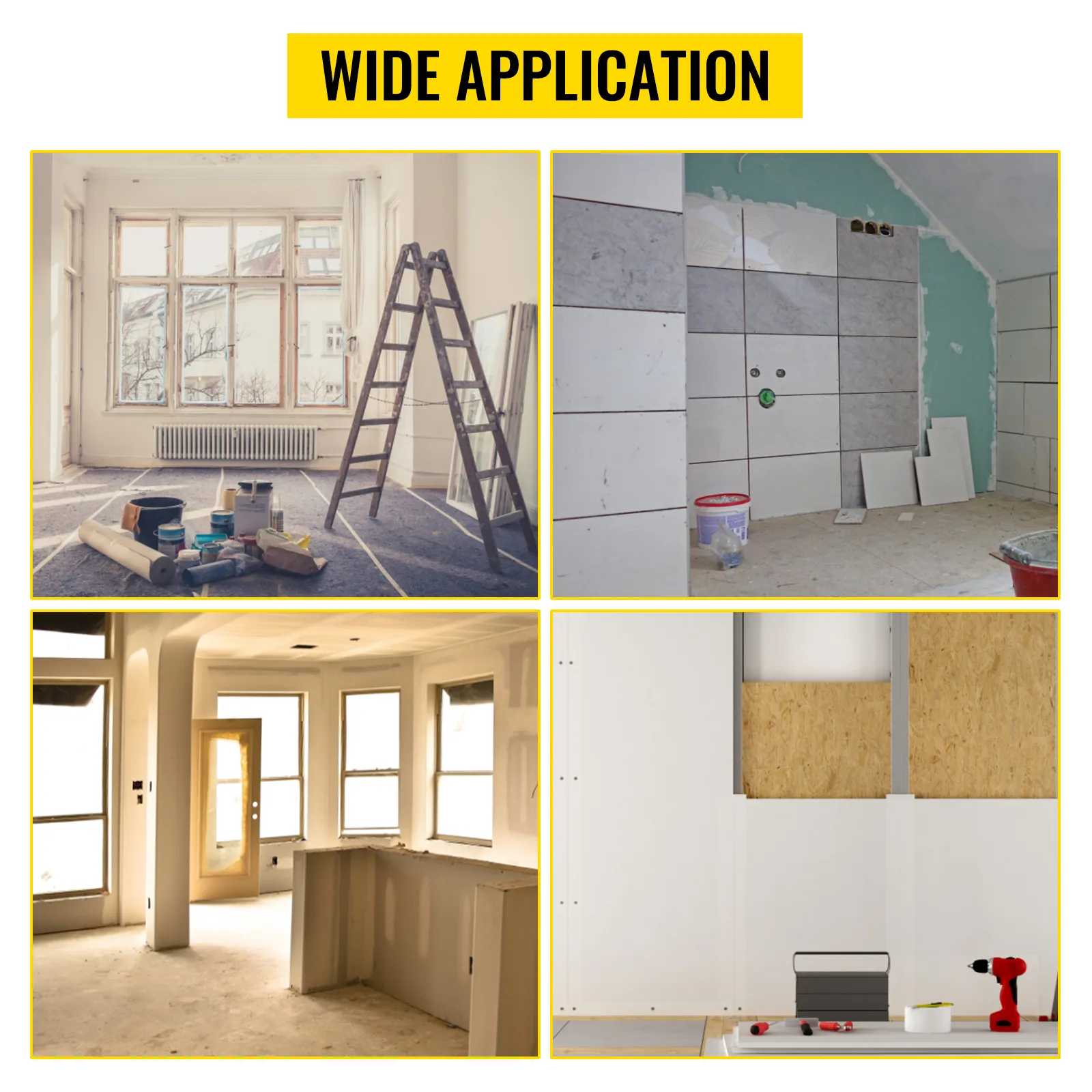 wide application of VEVOR drywall lift for home renovations consisting of painting, tiling, and drywall work.
