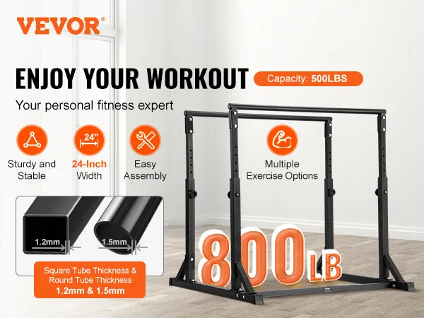 VEVOR dip bar voor thuistrainingen, capaciteit van 800 lbs, 43 inch breed, eenvoudige montage, stevig en stabiel.