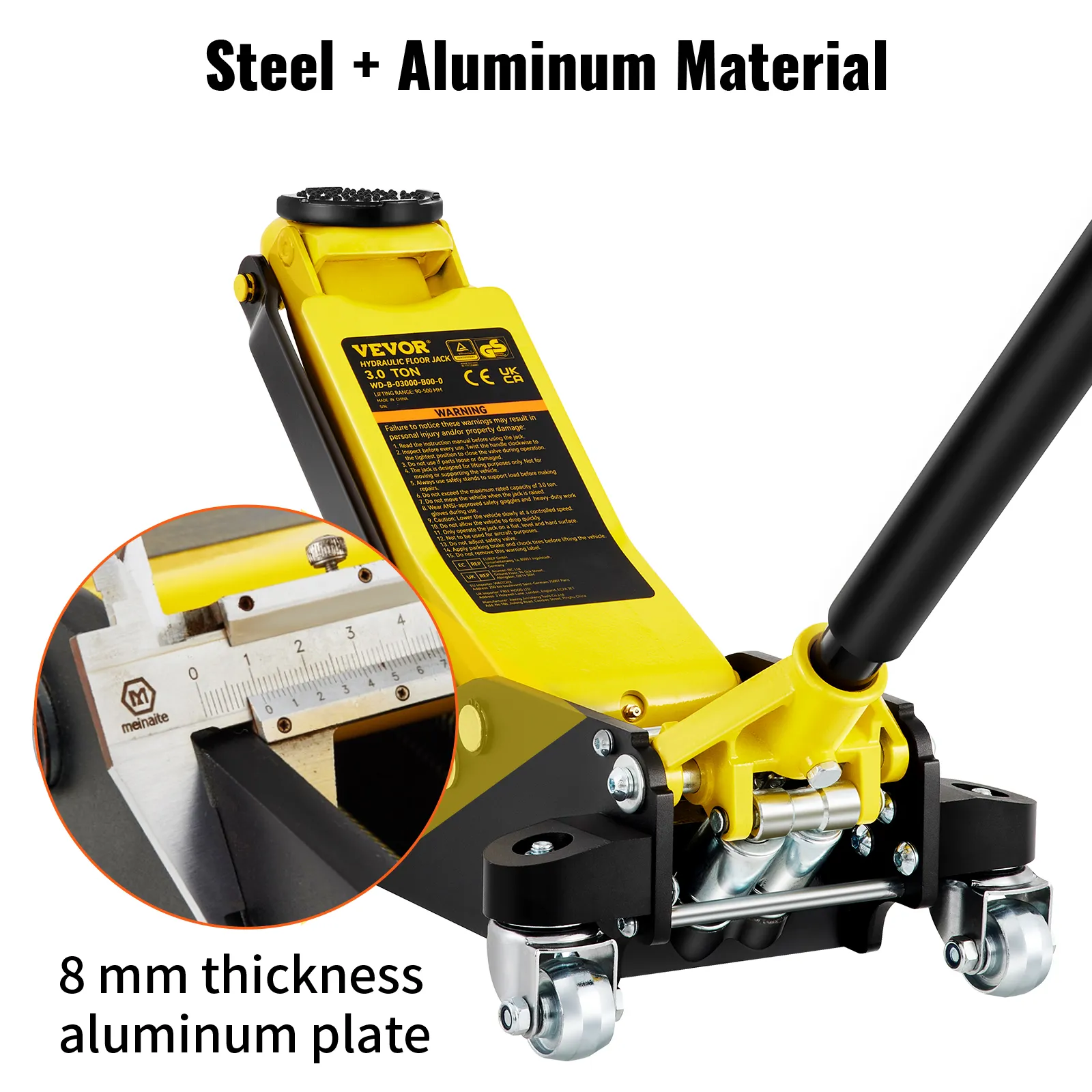 Gato de piso de carreras VEVOR, construcción de acero y aluminio con placa de aluminio de 8 mm de espesor para mayor durabilidad.