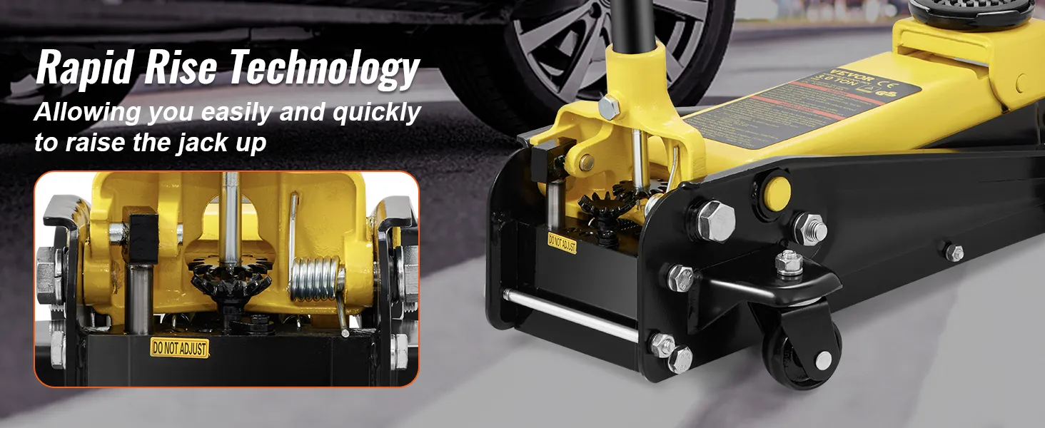 VEVOR floor jack with rapid rise technology for quick and easy car lifting.