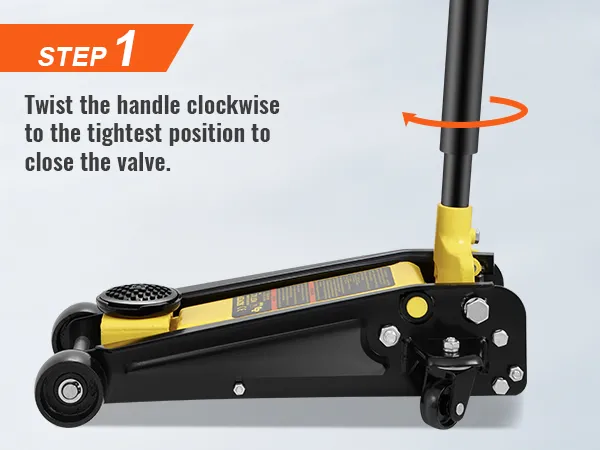 step 1: twist the handle clockwise to close the valve on the VEVOR floor jack.