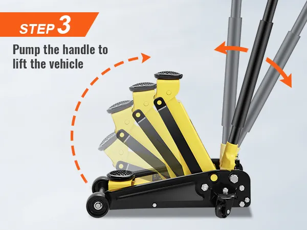 step 3: pump the handle of the VEVOR floor jack to lift the vehicle.
