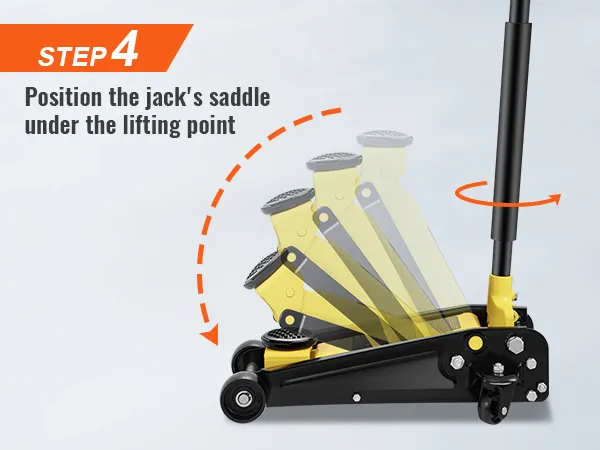 step 4: twist handle counterclockwise to lower VEVOR floor jack, illustration with directional arrows.