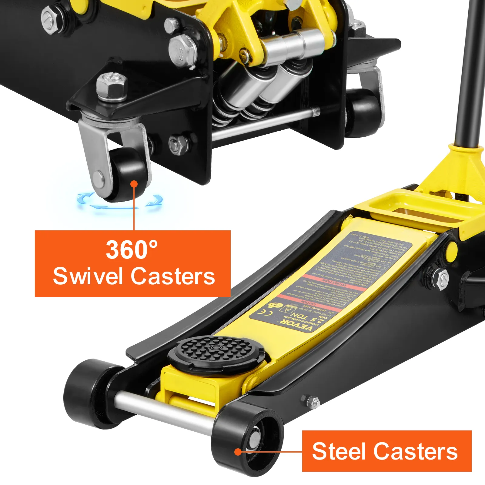Gato de piso VEVOR con ruedas giratorias de 360° y ruedas de acero duraderas para una fácil movilidad.