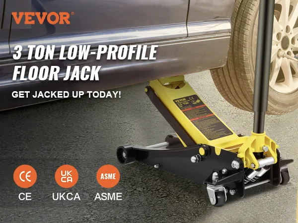VEVOR-Wagenheber zum Anheben eines Autos mit 3 Tonnen Tragkraft und CE-, UKCA- und ASME-Zertifizierungen.