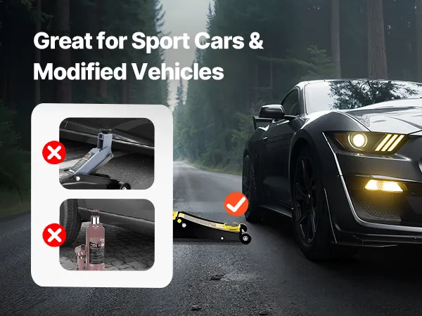 VEVOR floor jack with dual pump piston for quick and easy vehicle lifting. yellow and black design.