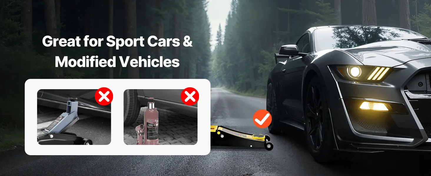 VEVOR floor jack with dual pump piston for quick and easy vehicle lifting. yellow and black design.