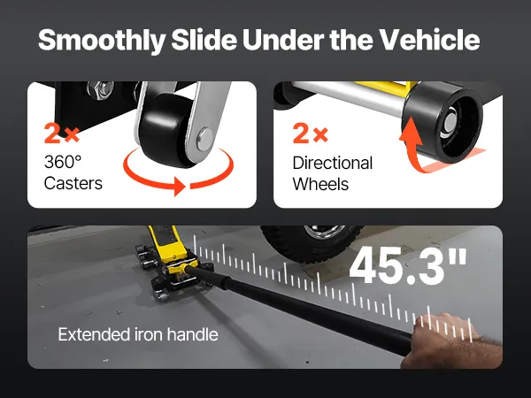 step 3 of using a VEVOR floor jack: pump the handle to lift the vehicle.