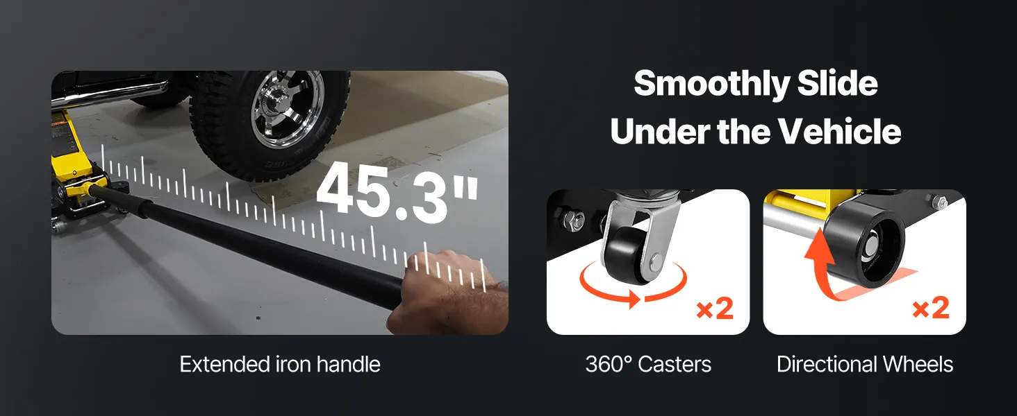 step 3 of using a VEVOR floor jack: pump the handle to lift the vehicle.
