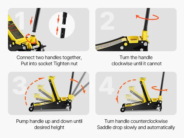 step 4: slowly twist the handle counterclockwise to lower the VEVOR floor jack.