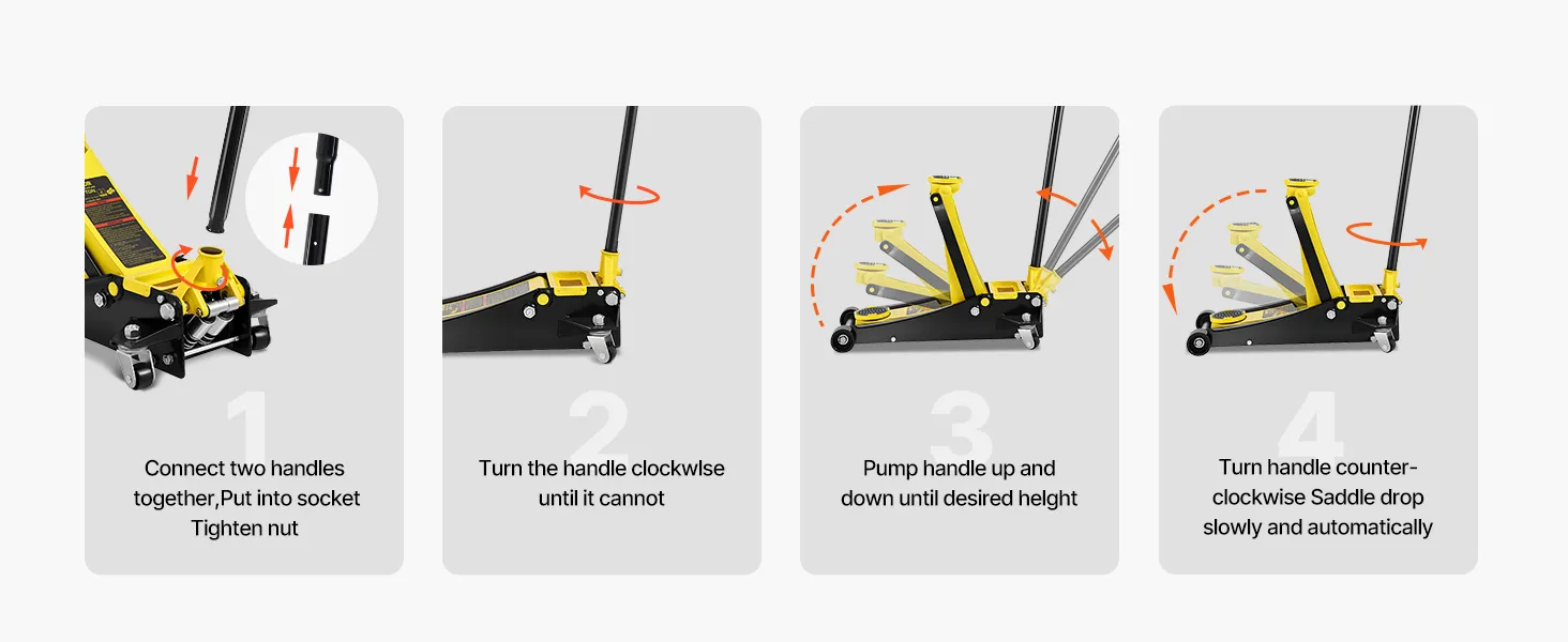 step 4: slowly twist the handle counterclockwise to lower the VEVOR floor jack.