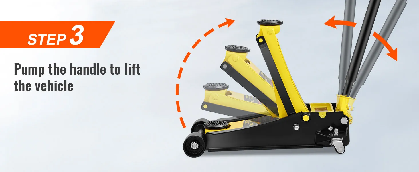 step 3: pump handle to lift vehicle using VEVOR floor jack.