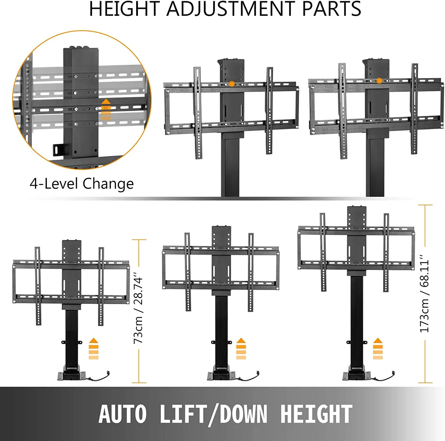 VEVOR motorized tv lift height adjustment parts with 4-level change.