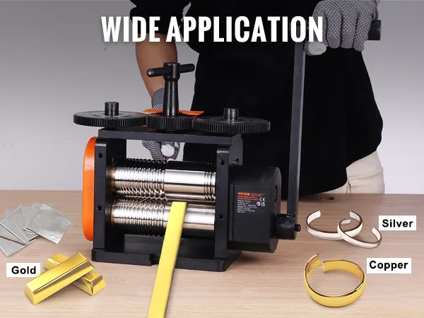 VEVOR jewelry rolling mill ideal for shaping gold, silver, and copper metals with good ductility.