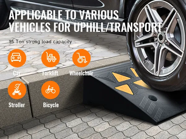 VEVOR rubber curb ramp supports up to 15 tons for cars, carts, wheelchairs, strollers, and bicycles.