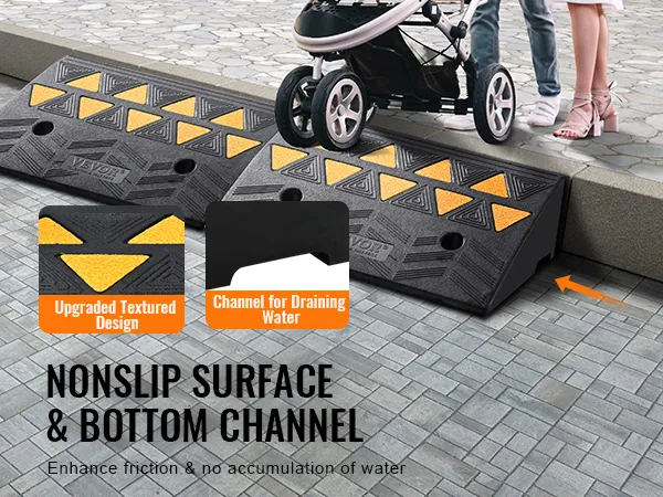 nonslip VEVOR rubber curb ramp with grooved design and water drainage for curb accessibility.