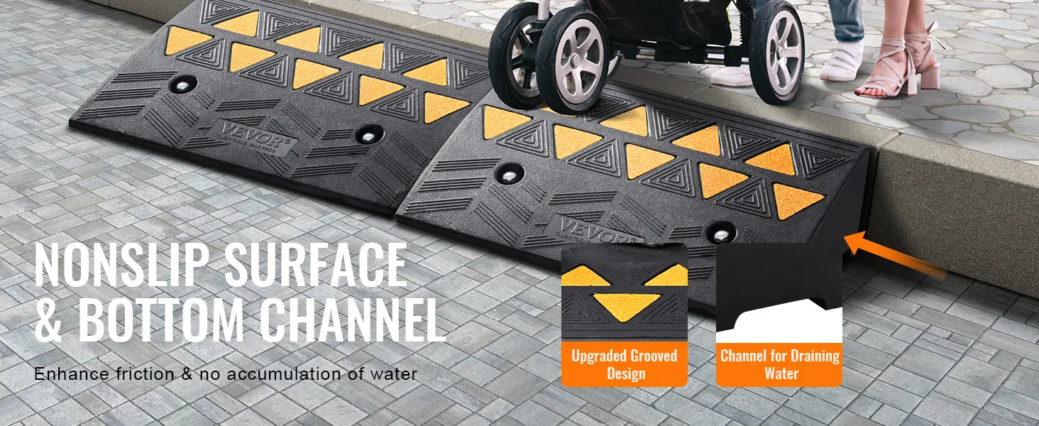 nonslip VEVOR rubber curb ramp with grooved design and water drainage for curb accessibility.