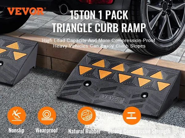 VEVOR rubber curb ramp 15-ton 2-pack for heavy vehicles. high load capacity, nonslip, wearproof.