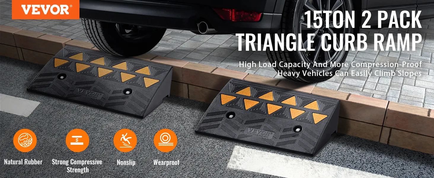 VEVOR rubber curb ramp 15-ton 2-pack for heavy vehicles. high load capacity, nonslip, wearproof.