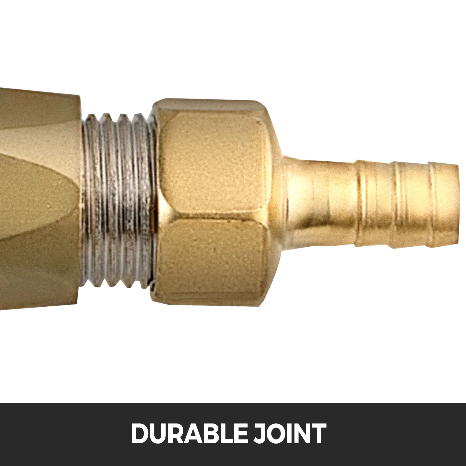 gold joint connector for VEVOR cement mortar sprayer. text: "durable joint".