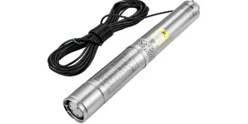Bomba sumergible para pozo profundo VEVOR con cable de alimentación negro largo y cuerpo de acero inoxidable.