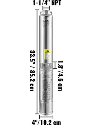 Bomba sumergible para pozo profundo VEVOR con conexión npt de 1-1/4", altura de 33,5", diámetro de 4".